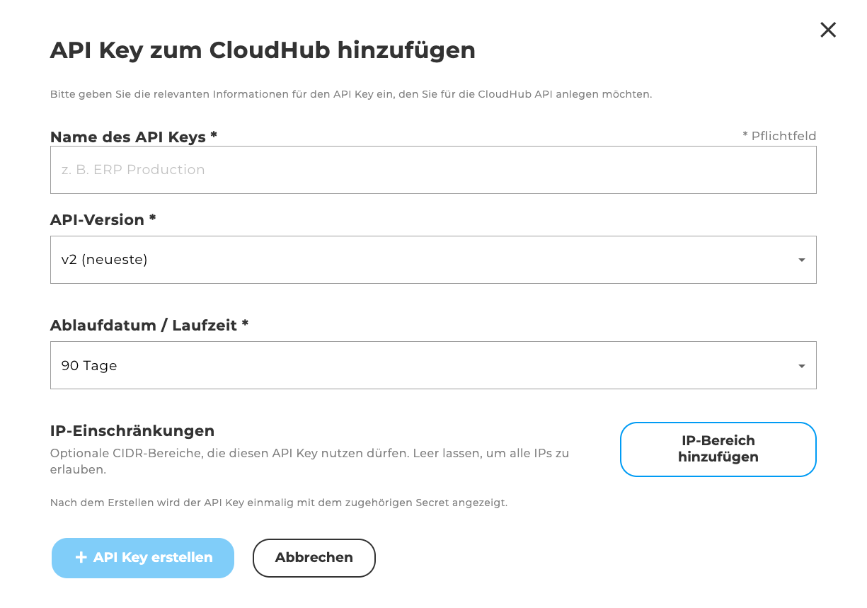 Formular API-Key-Erstellung