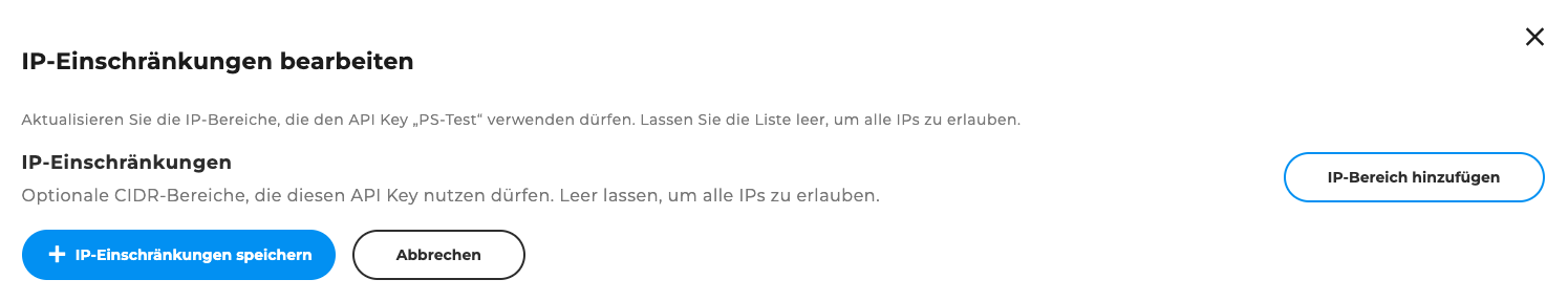 IAM IP-Bereich einschränken Pop-Up