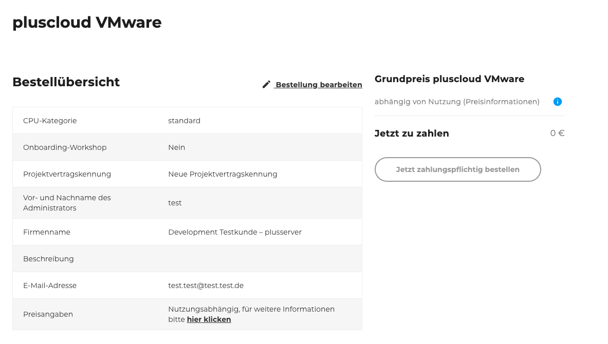 Cloud Services Level 3 Projektvertragskennung