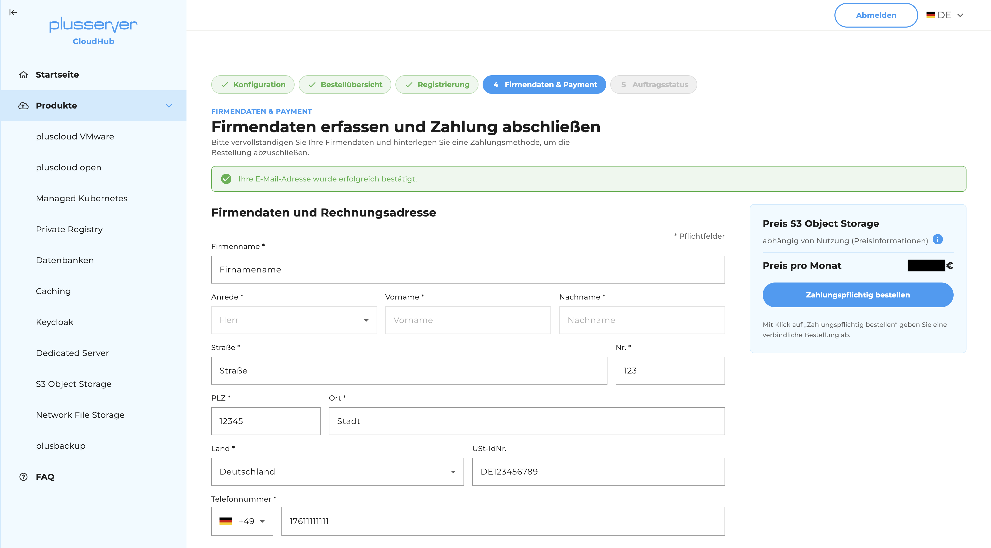 CloudHub - Firmendaten und Rechnungsadresse