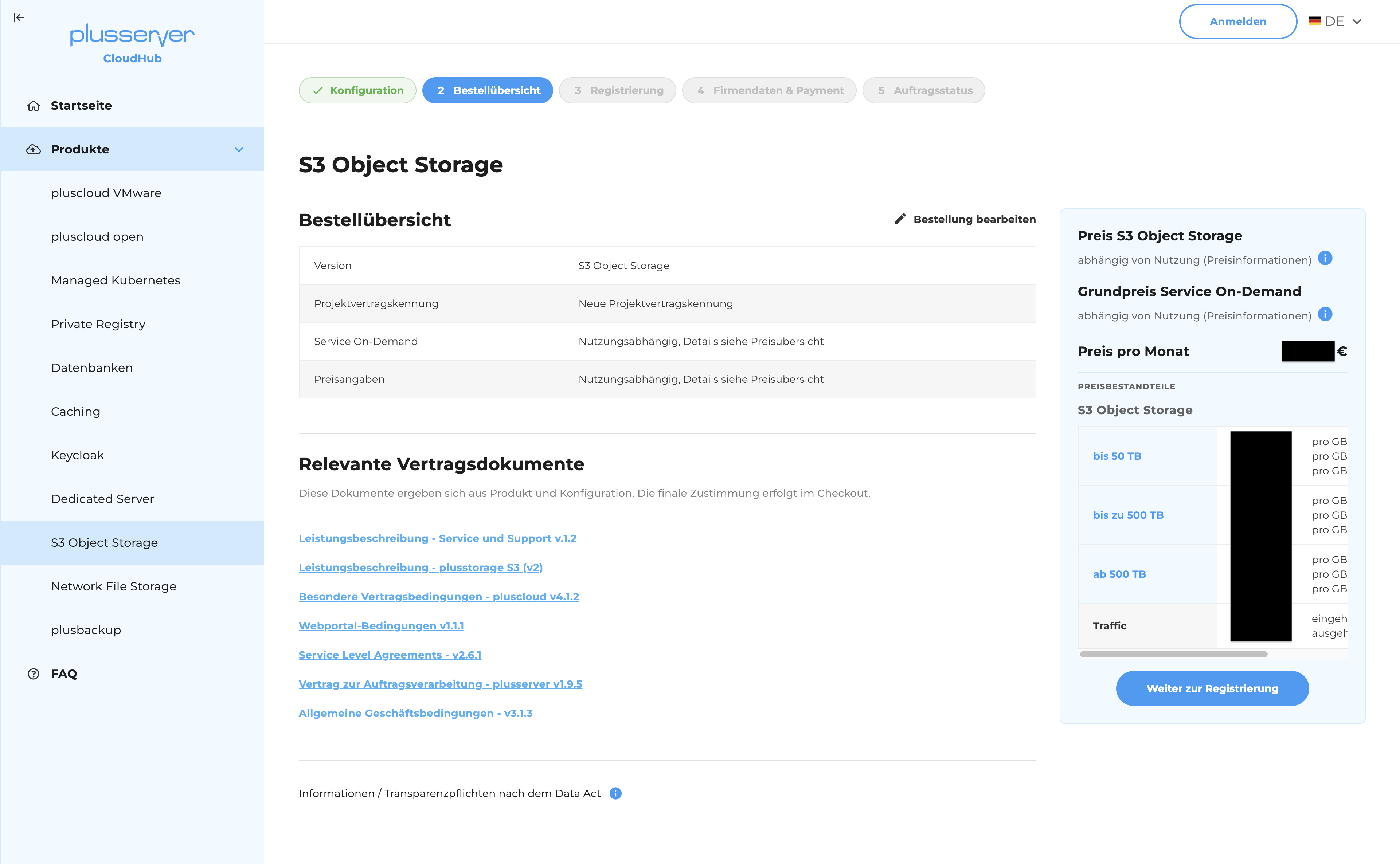 CloudHub - Bestellübersicht