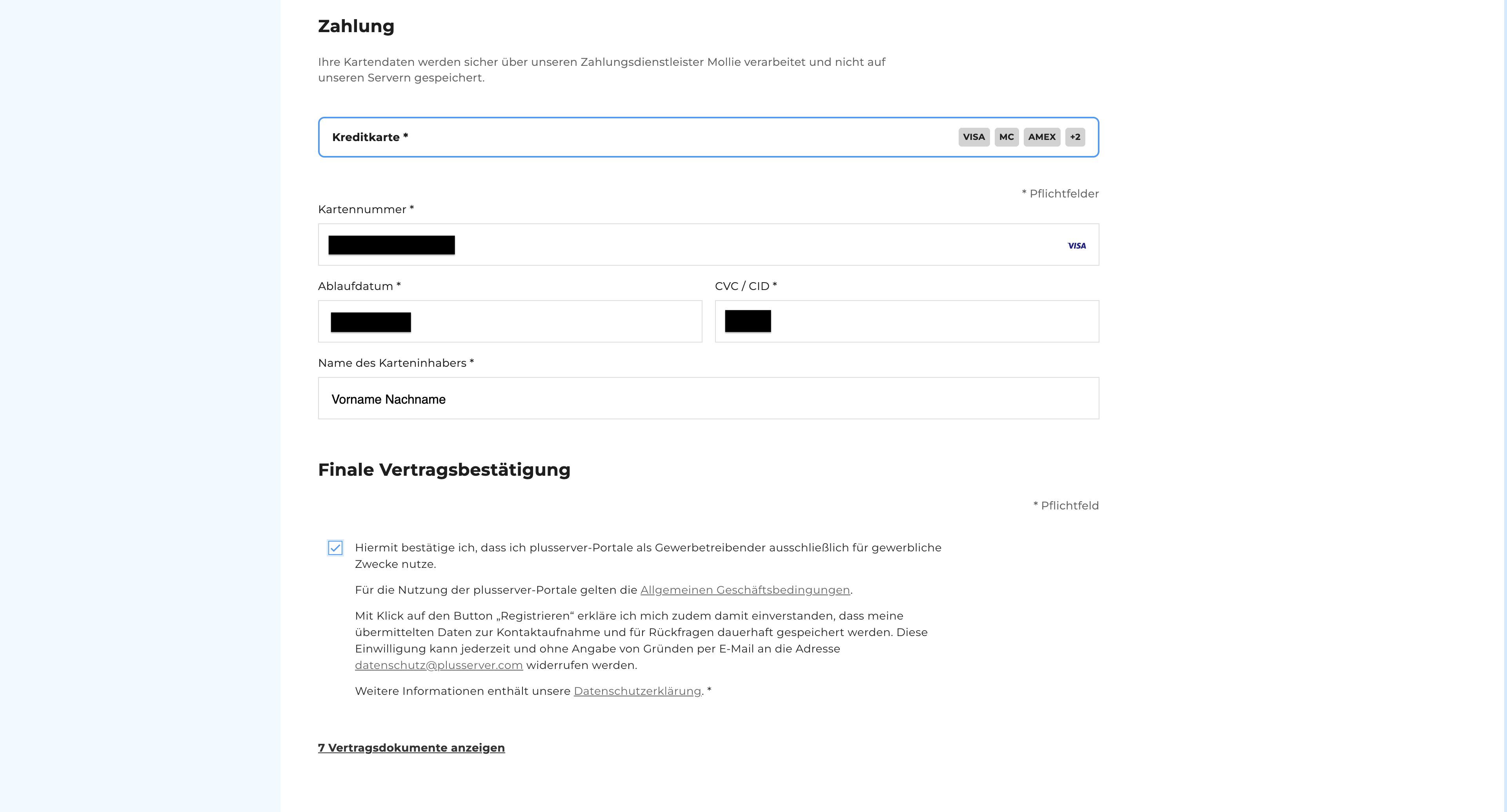 CloudHub - Zahlung und finale Vertragsbestätigung