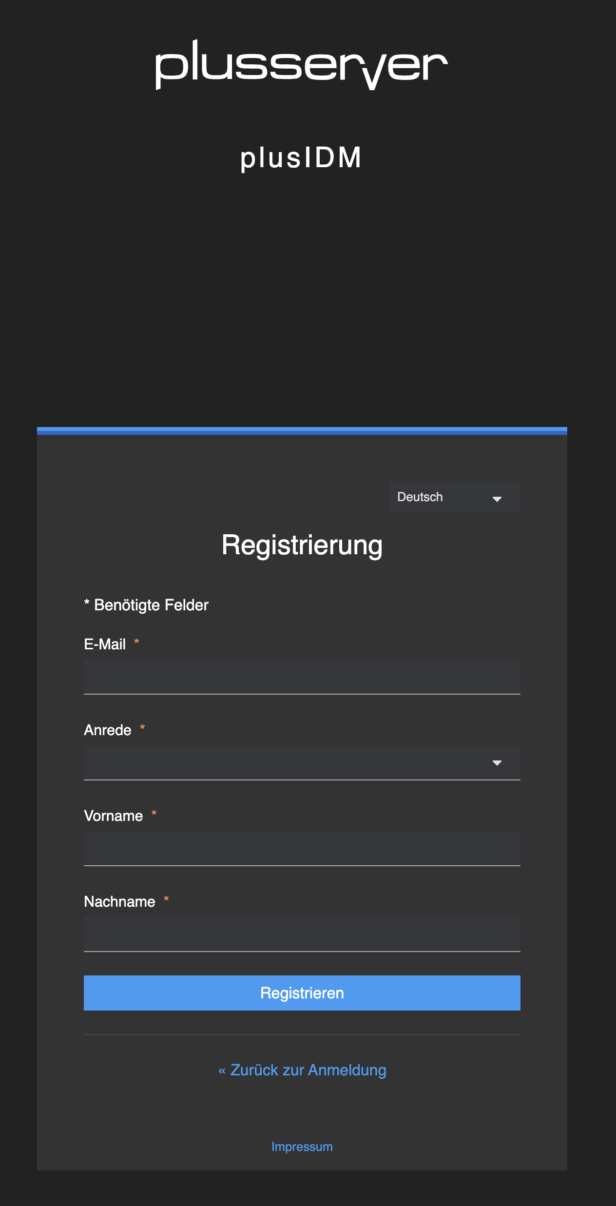 plusIDM - Registrierungsformular