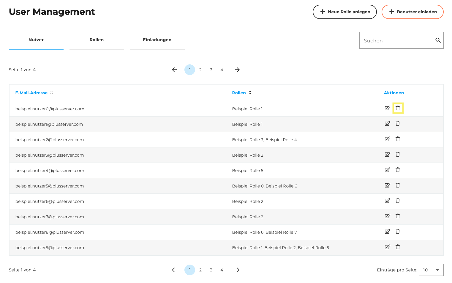 Zu löschenden Nutzer auswählen