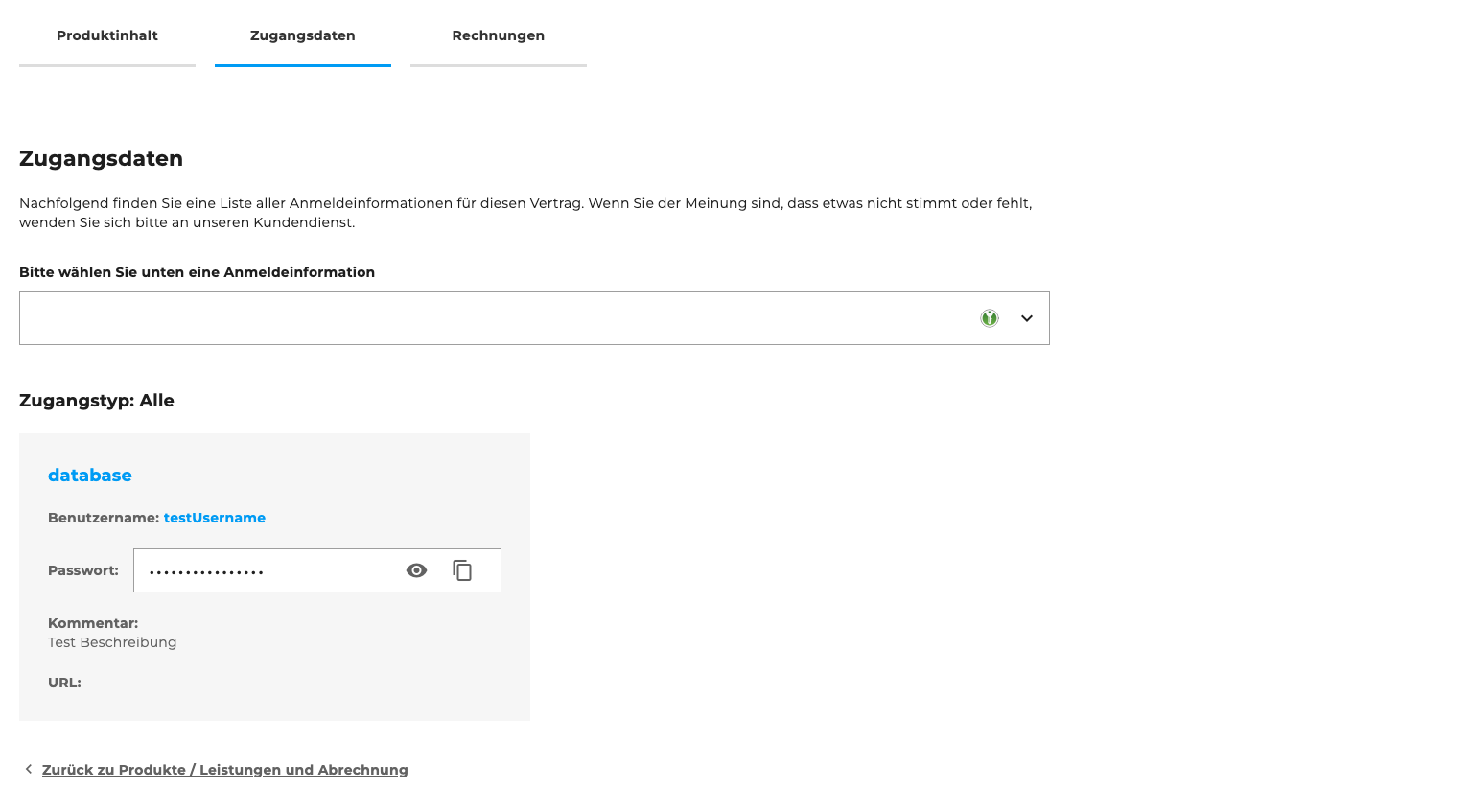 Weitere Inhalte - Zugangsdaten