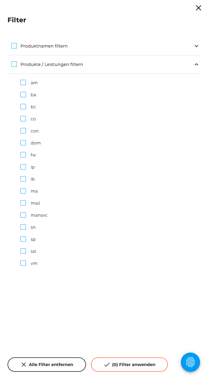 Produktübersicht - Filter nach Produktart