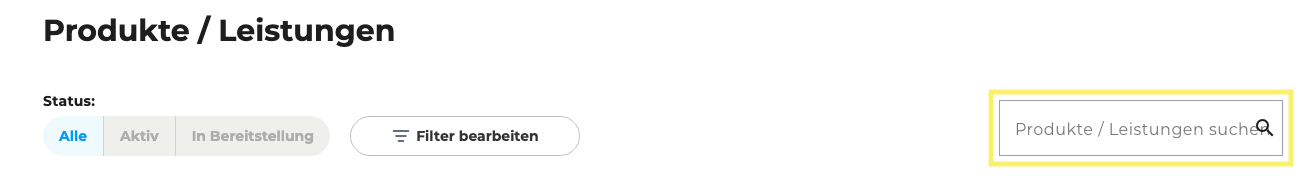 Produktübersicht - Suchfeld