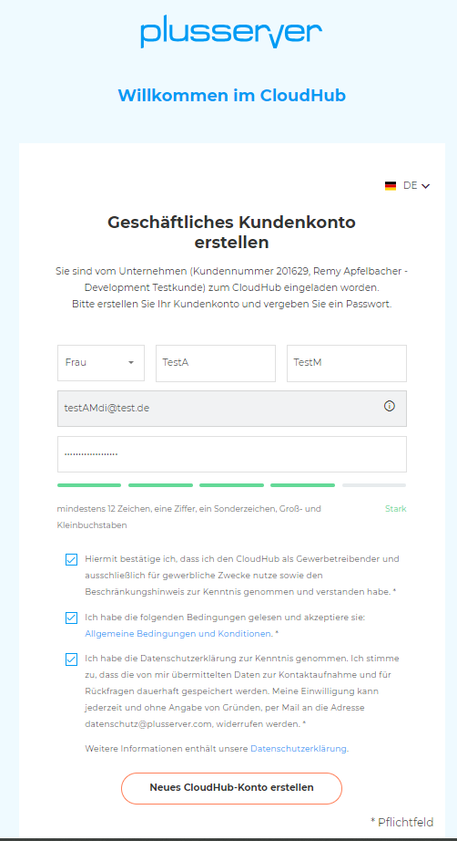 CloudHub Kontoerstellung