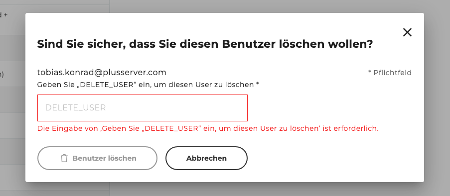 User Management - Bestätigung Löschen einer Einladung