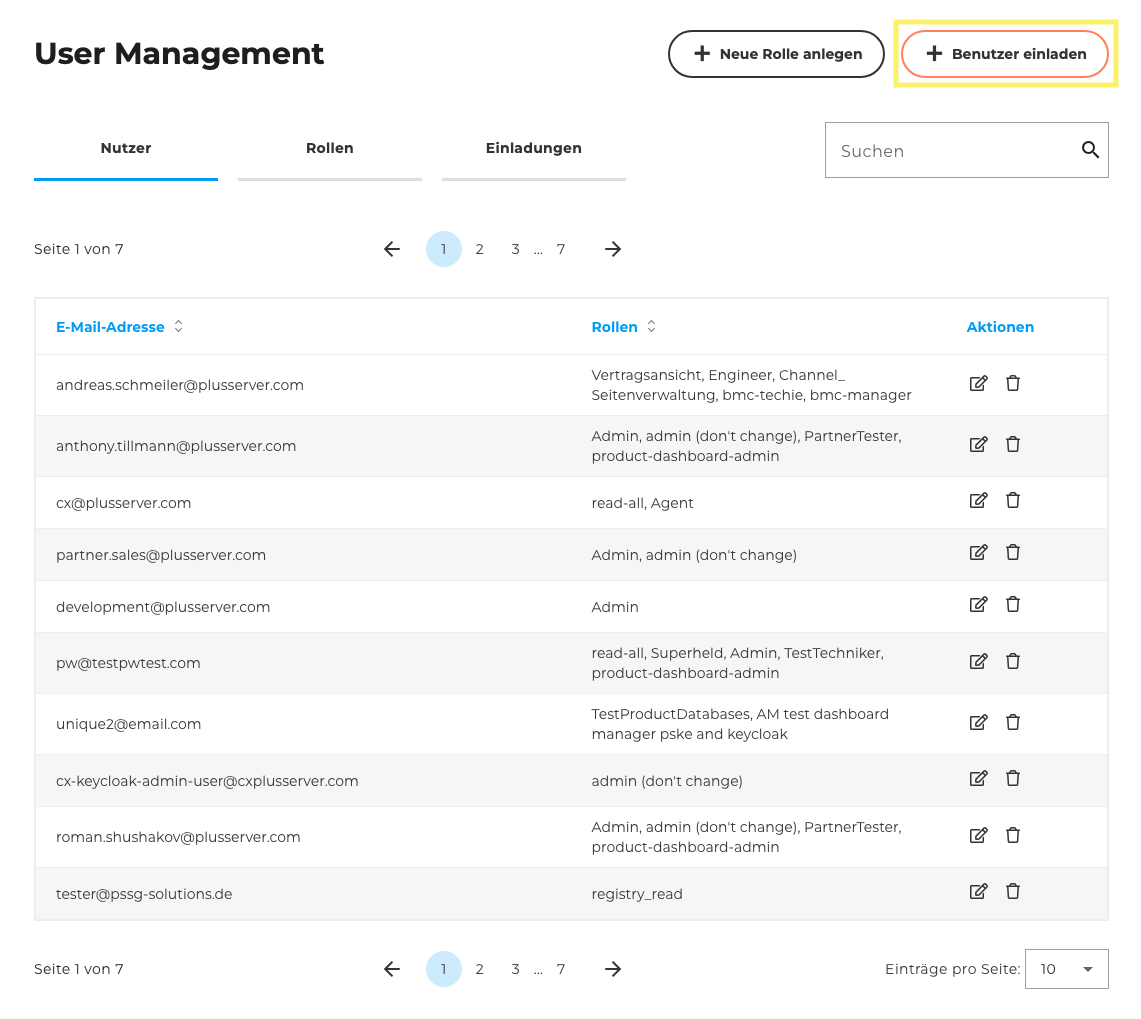 User Management Knopf “Neuen User anlegen”