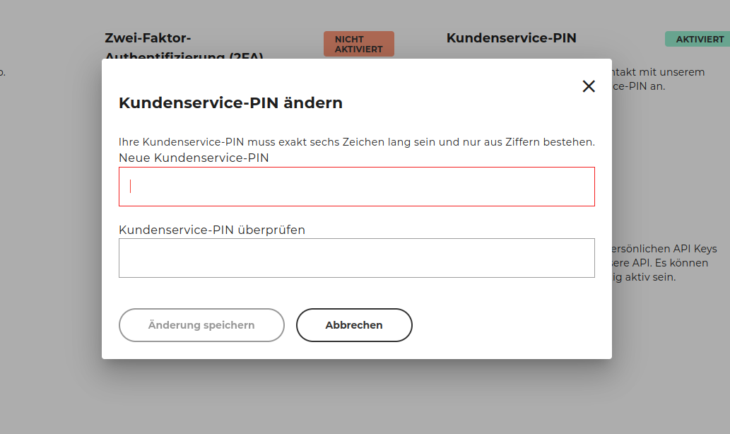 customer support change pin