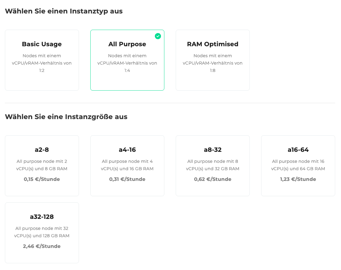Datenbanken Instanztyp All Purpose