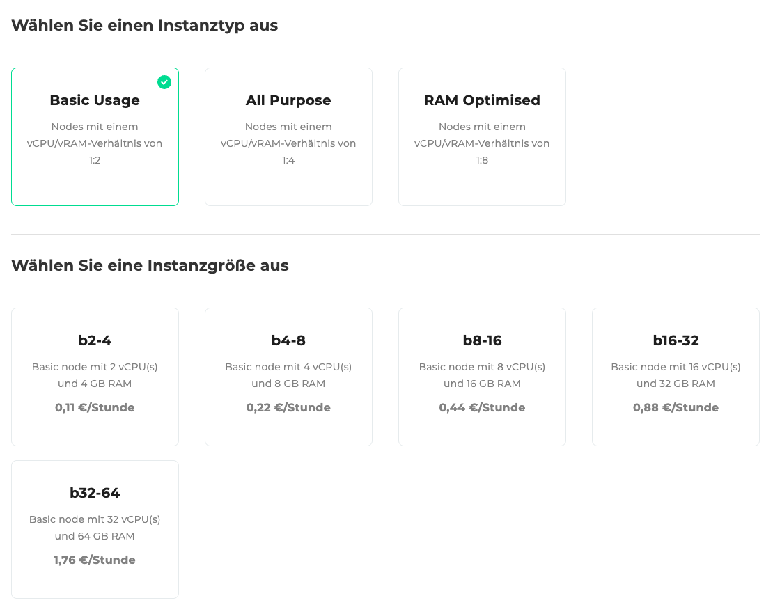Datenbanken Instanztyp Basic Usage
