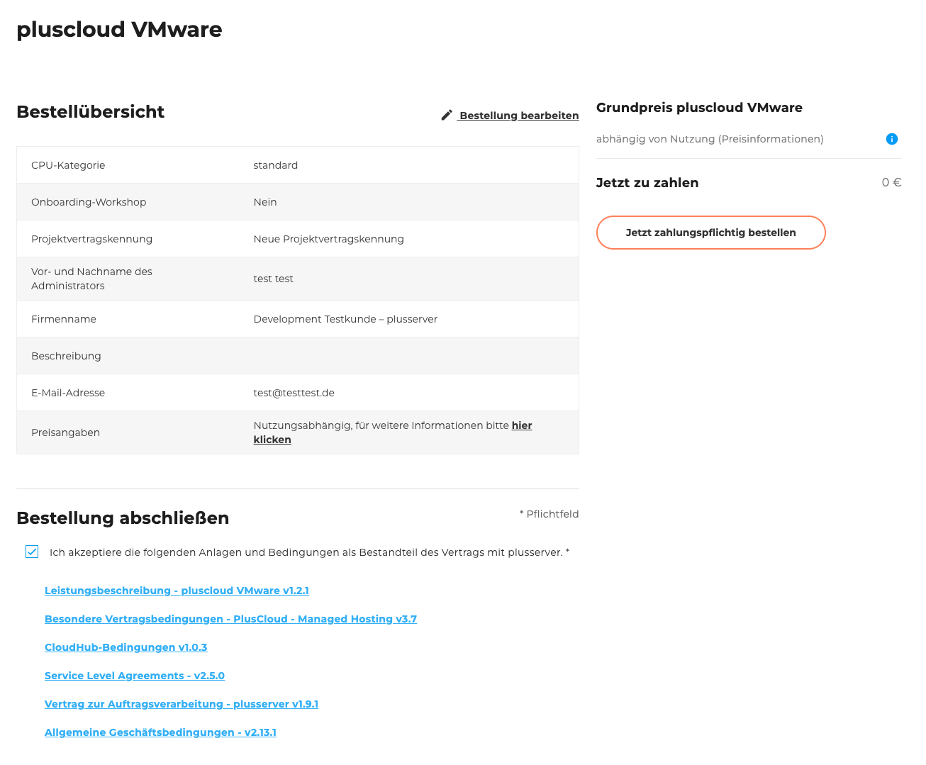 PCV Bestellübersicht