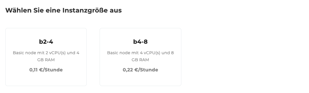 Private Registry Instanzgröße