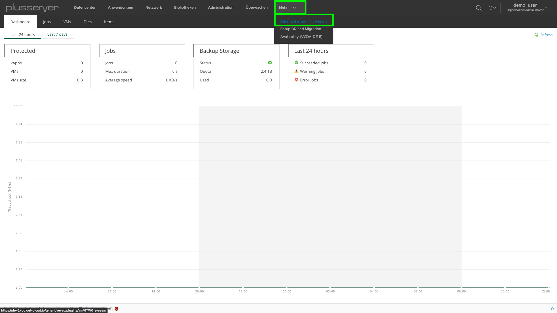 Screenshot: Menüeintrag für Backup Portal