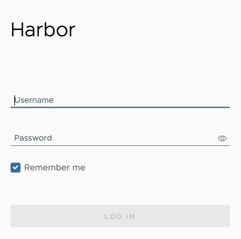 Screenshot des Harbor Logins