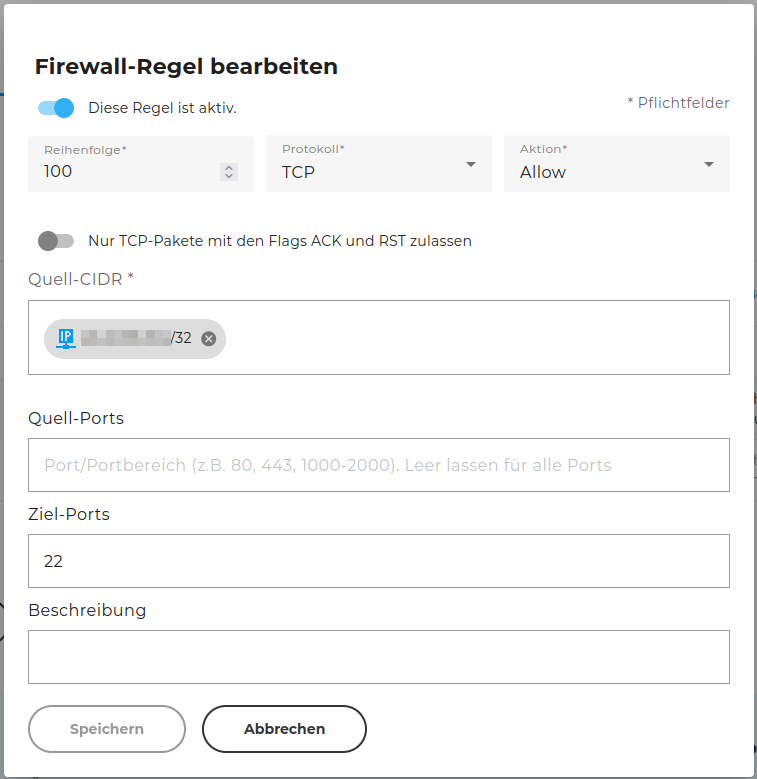 Firewallregeln bearbeiten oder erstellen