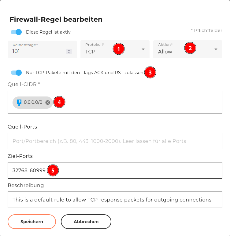 Firewallregel TCP established