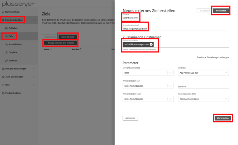 Scan-Konfiguration Navigation