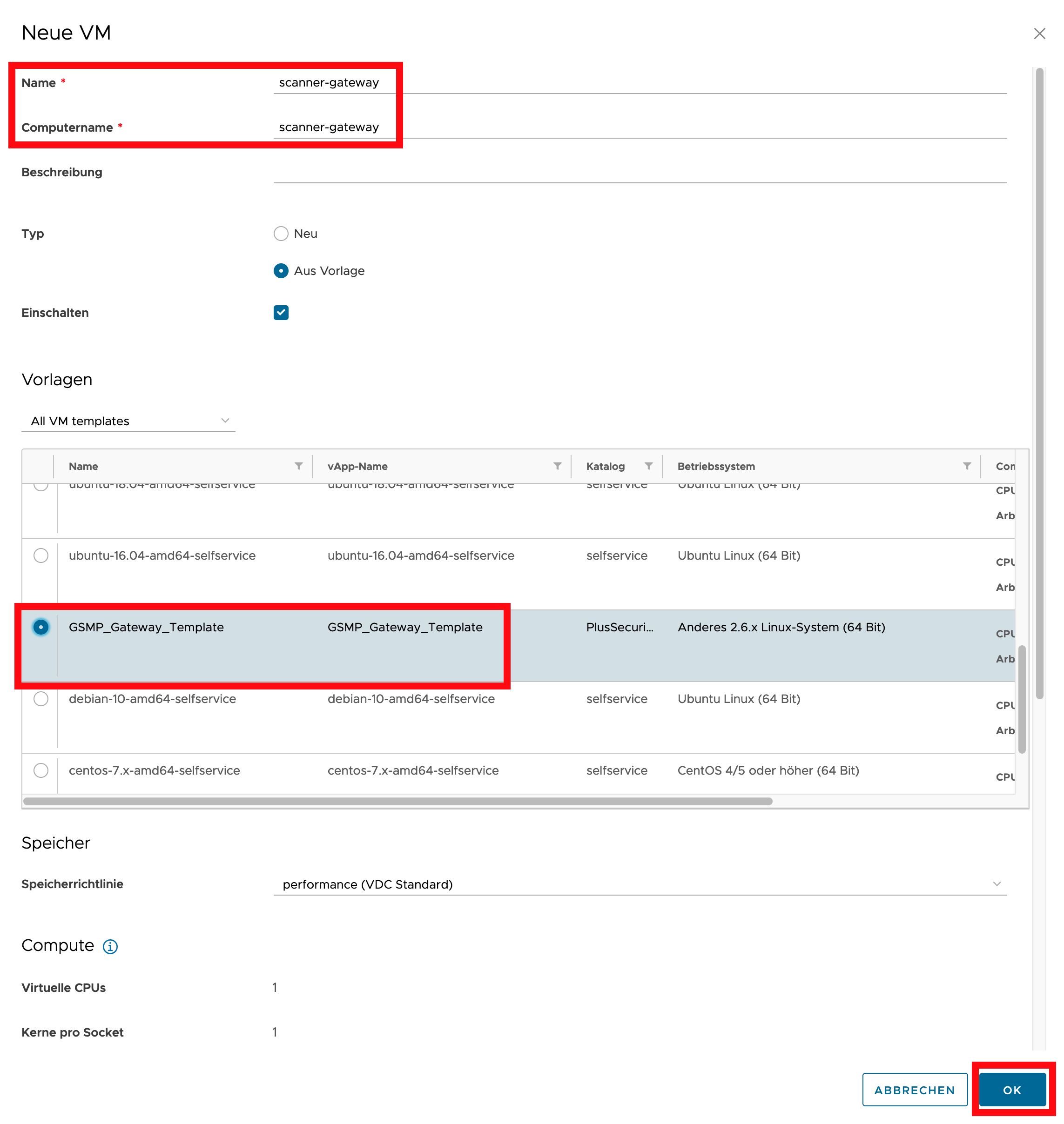 Hostname und Template