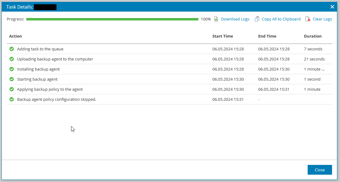Screenshot: Backup Agent wird installiert Screenshot: Backup Agent wird installiert