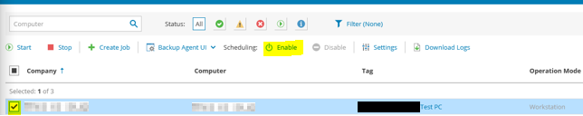 Screenshot: Backupjob manuell starten Screenshot: Backupjob manuell starten
