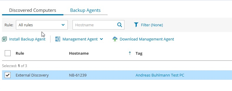 Screenshot: Button Install Backup Agent