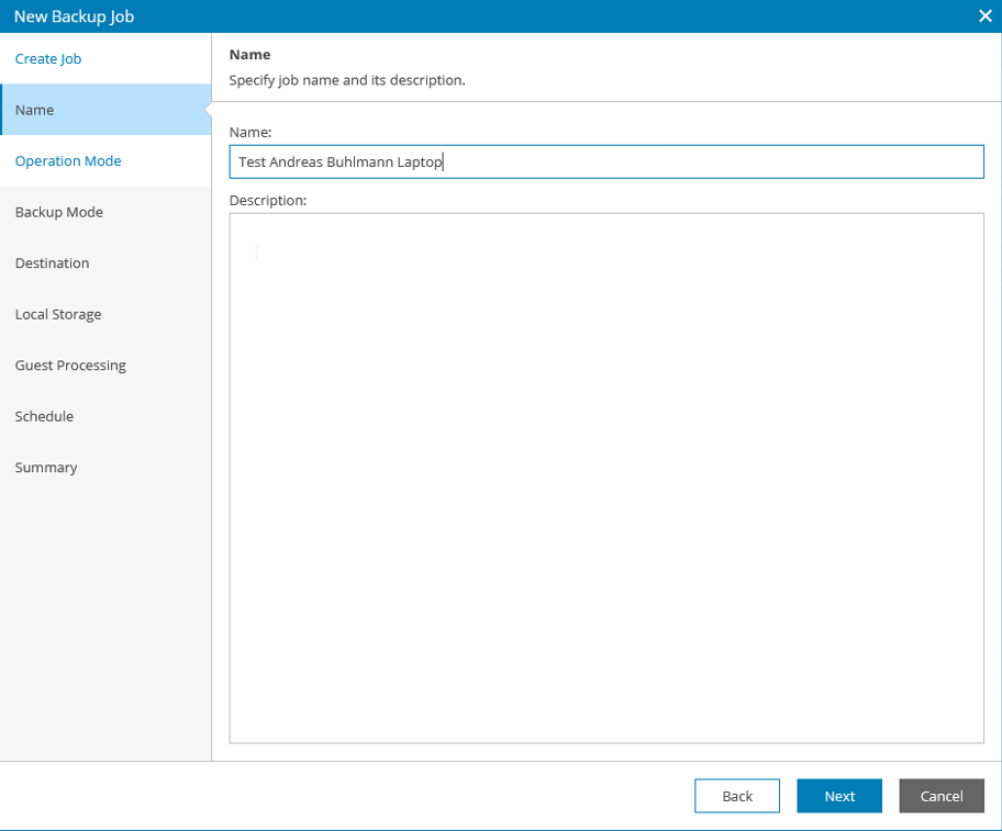 Screenshot: Namenvergabe für Backup Job