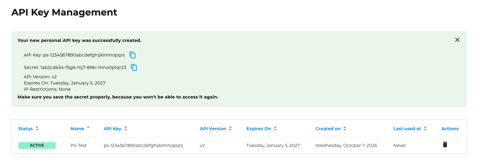 API Key Overview – New API Key