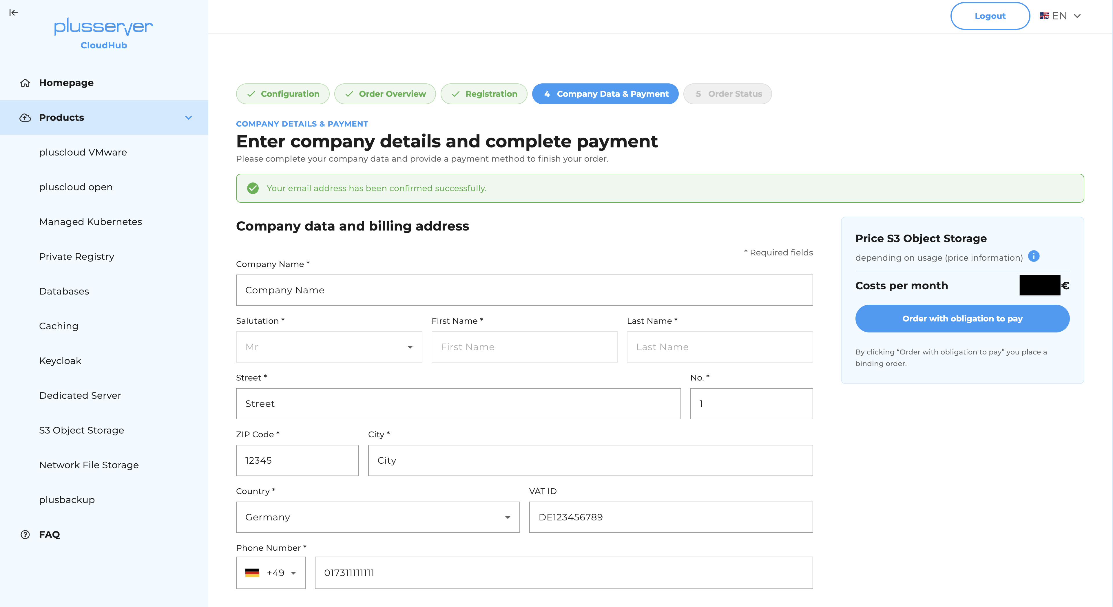 CloudHub - Company details and billing address