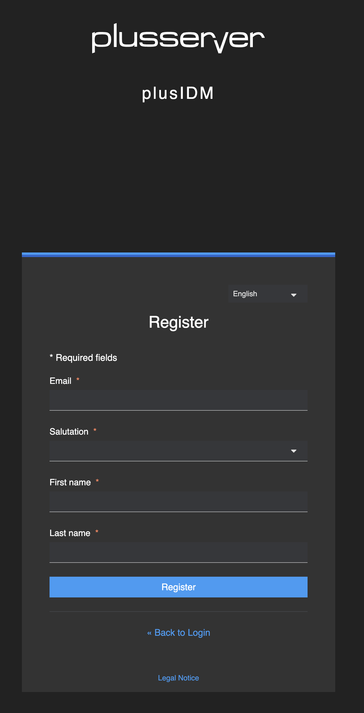 plusIDM - Registration form