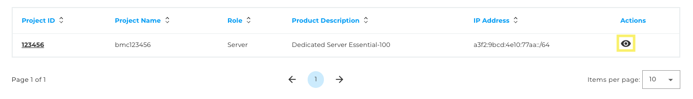 Devices table - Device details view