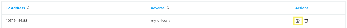 Reverse DNS table - Edit entry