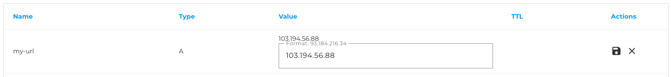 Table DNS entries - Edit entries 2