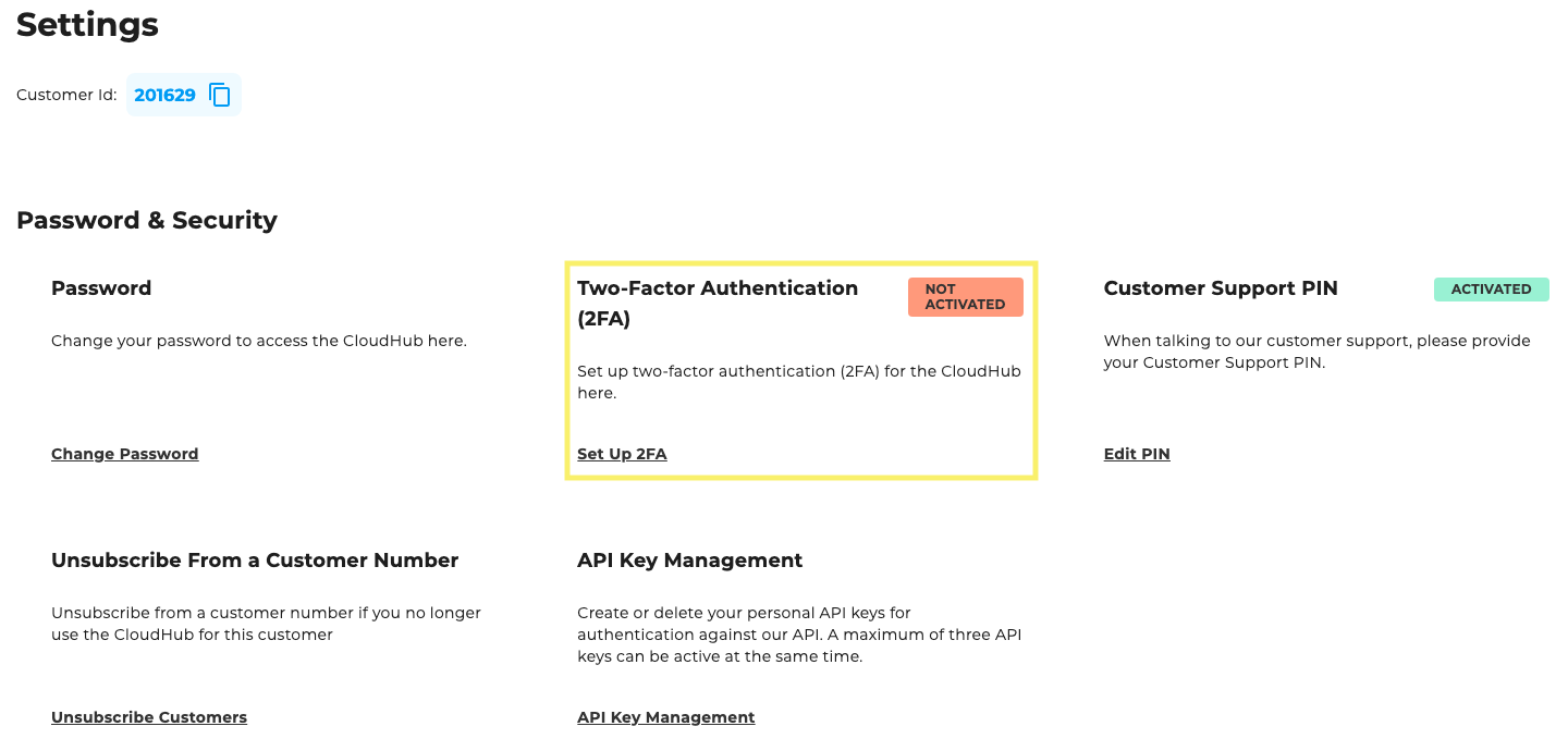 2-factor authentication in the cloudhub settings