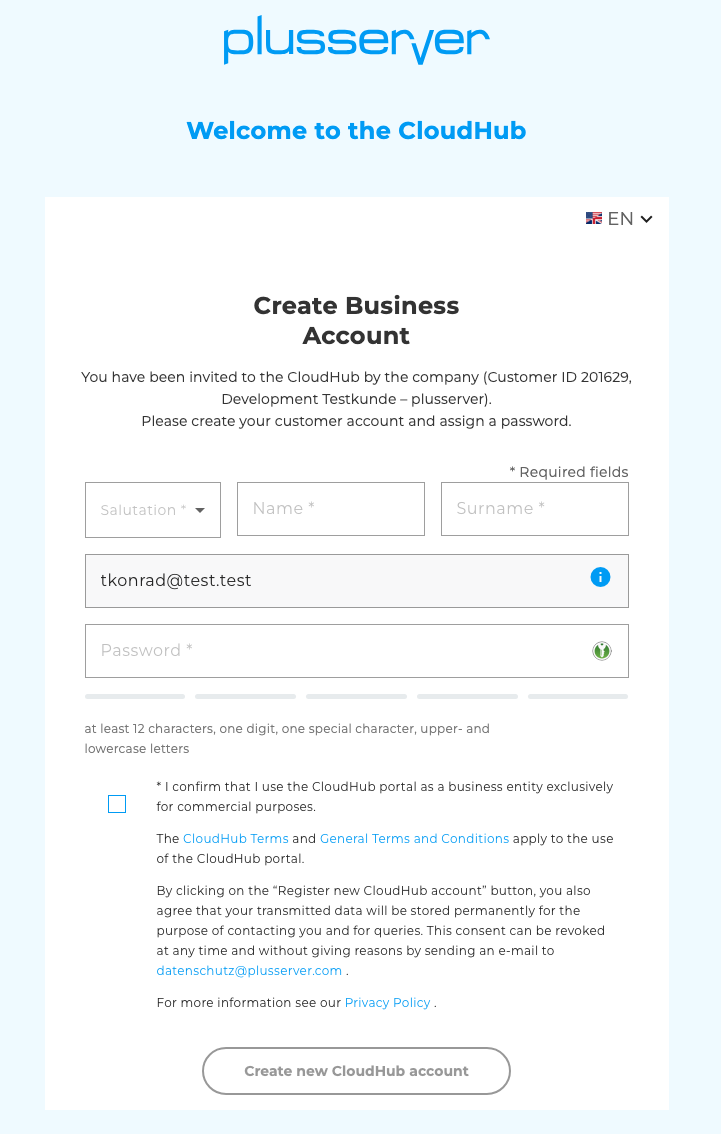 CloudHub Account creation