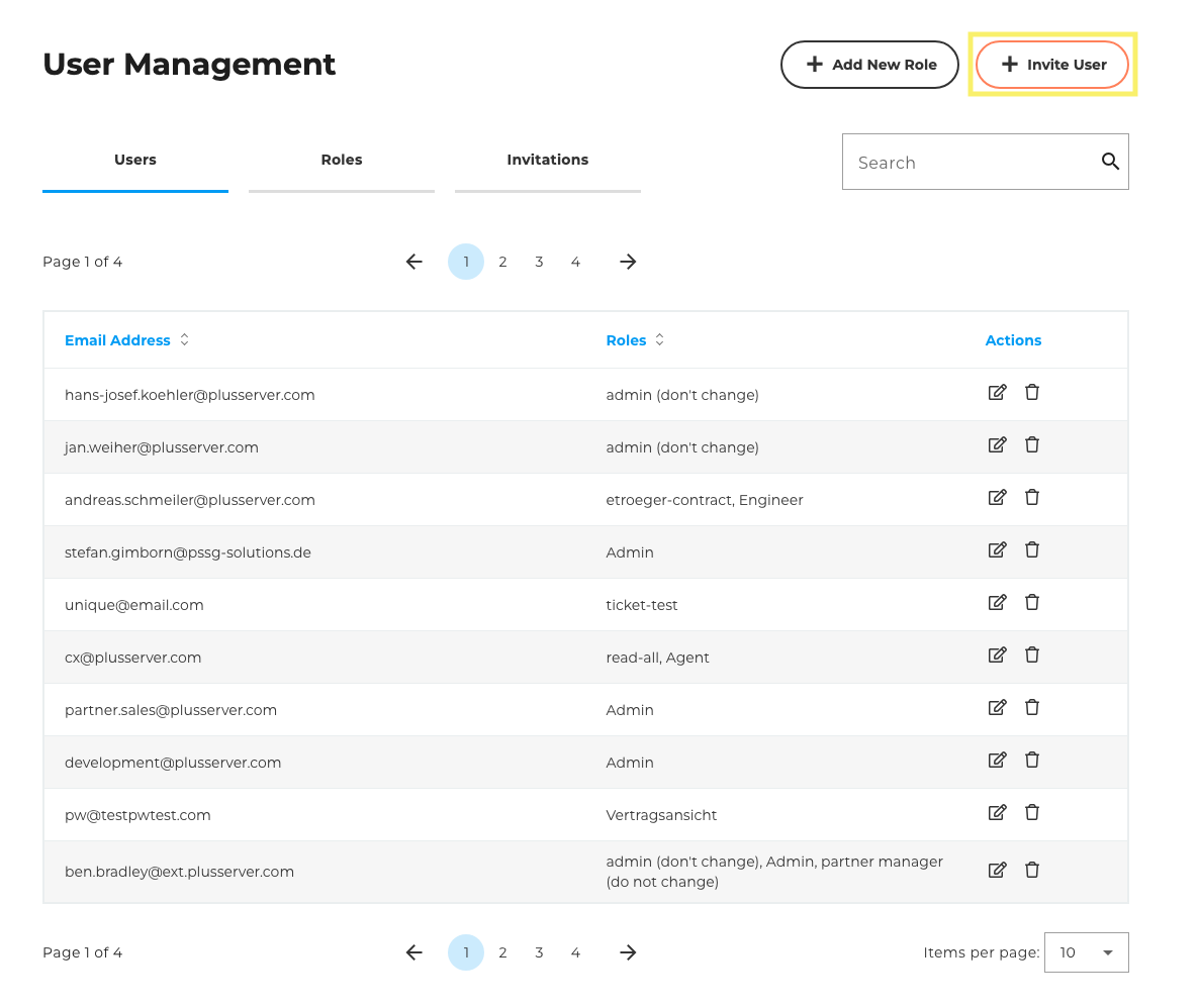 User Management button “Create new user”