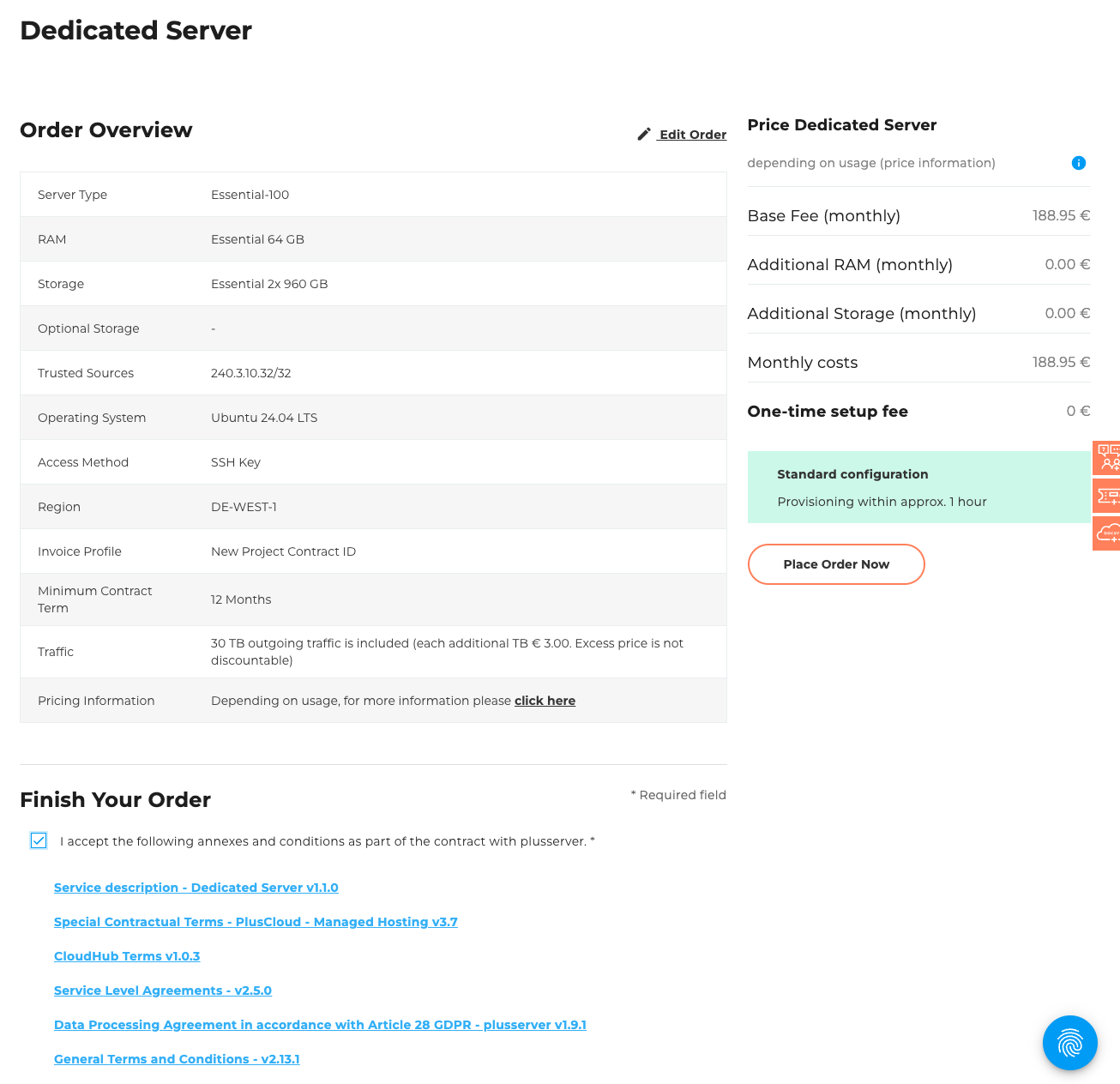 Dedicated Server Order Overview