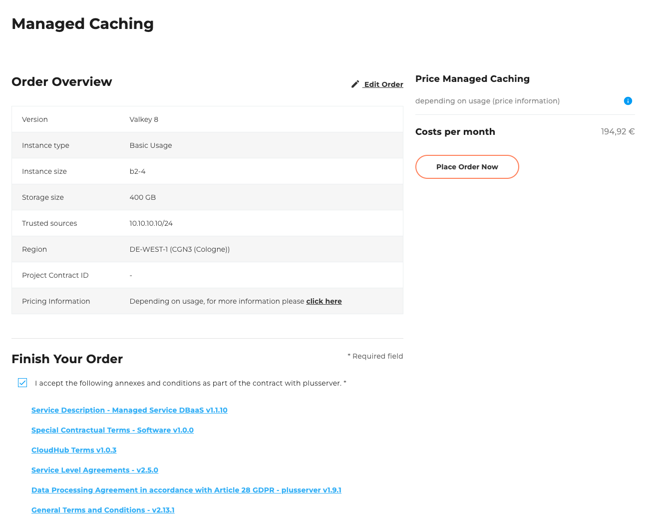 Managed Caching Order Overview