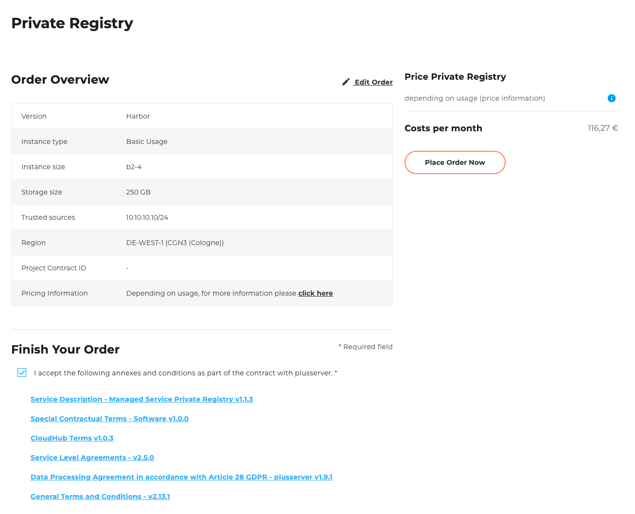 Private Registry Order Overview