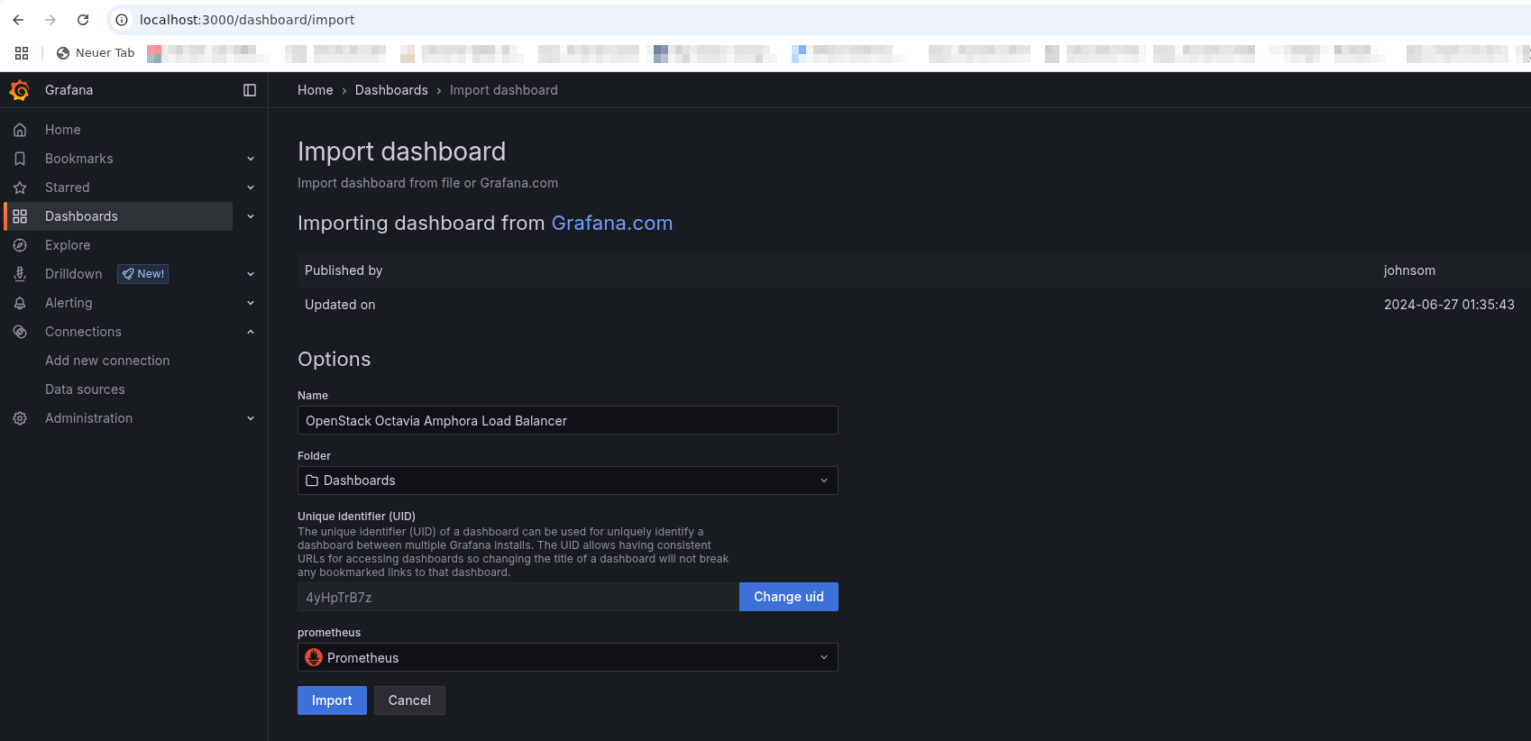 Screenshot “Import”