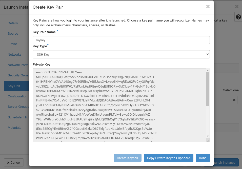 screenshot of the generated key