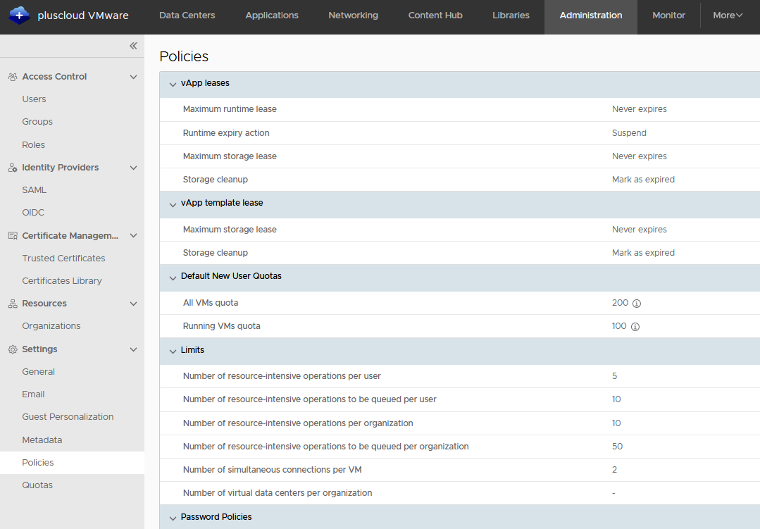 Screenshot: View and Configure Policies