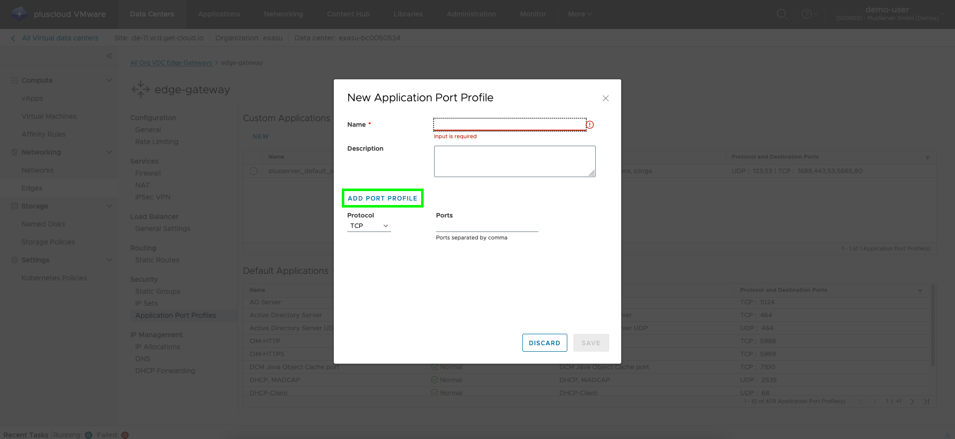 Screenshot: Dialog for new application profile