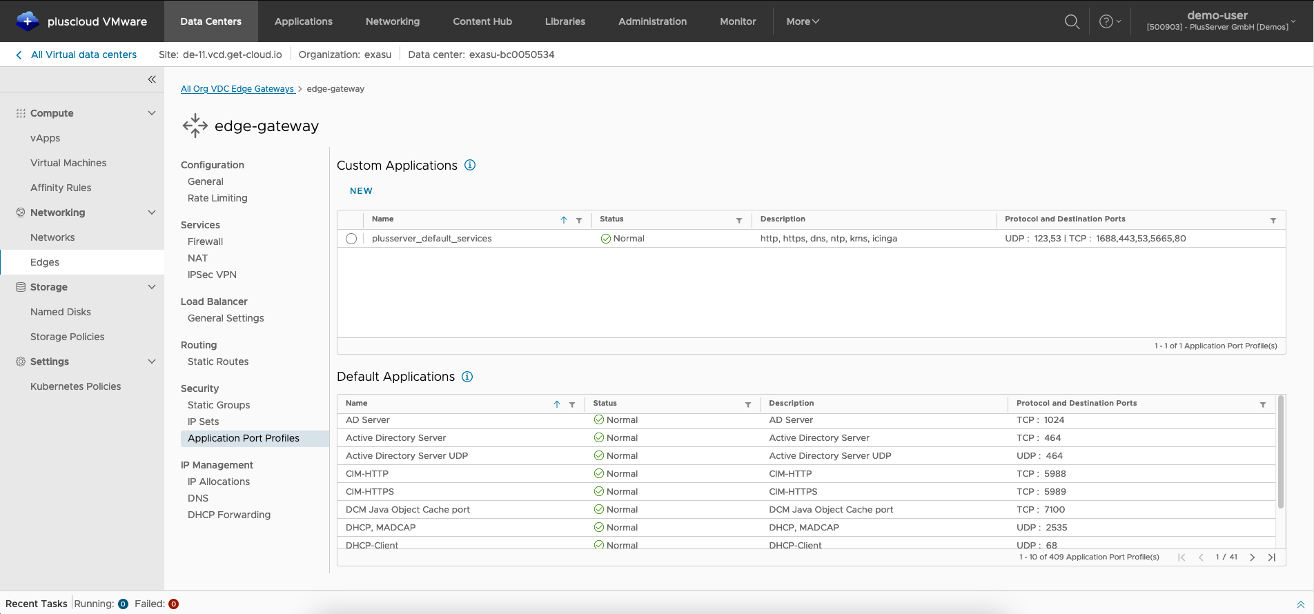 Screenshot: Application profile overview