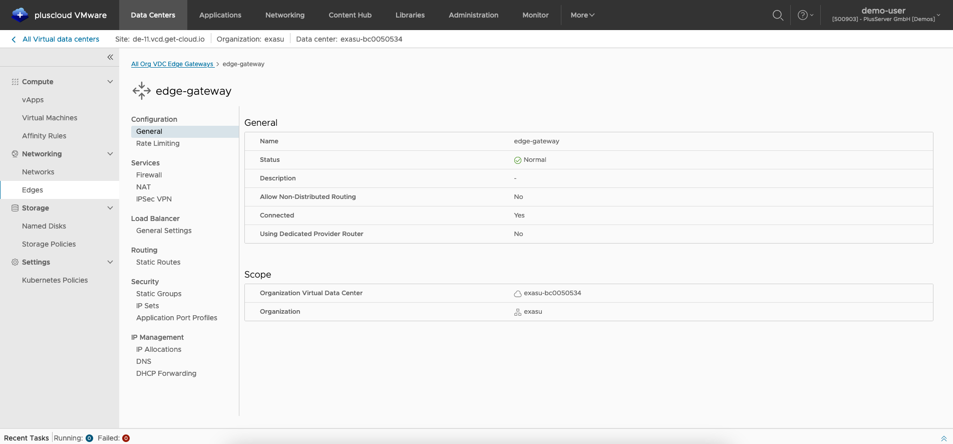 Screenshot: Edge Gateway Overview