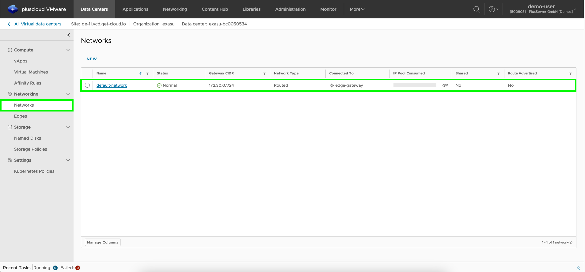 Screenshot: OrgVDC Network Overview