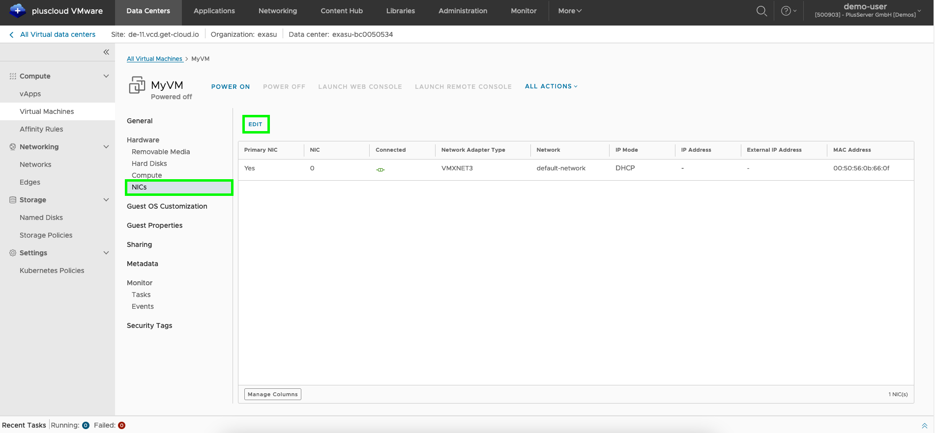 Screenshot: VM network adapter overview