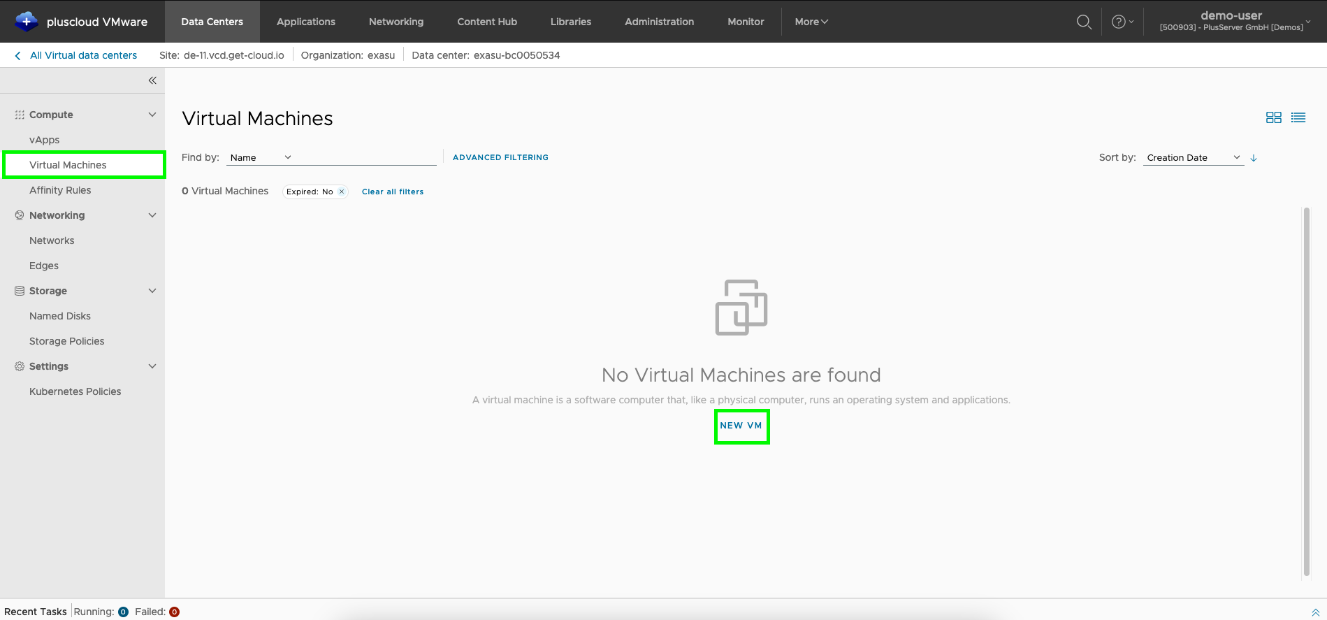 Screenshot: Create VM outside of a vApp